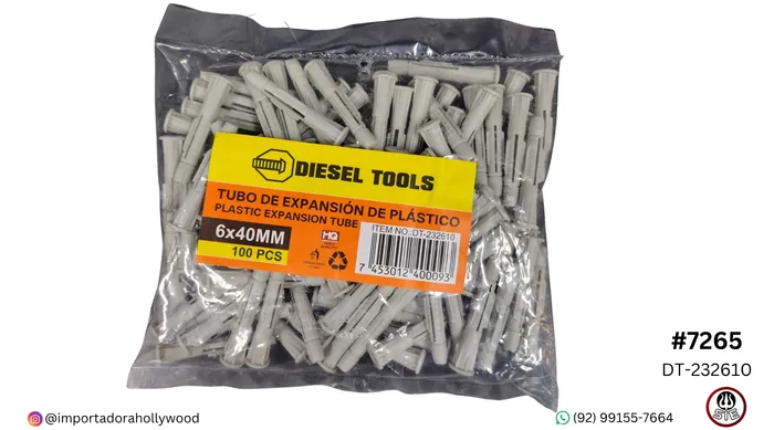 BUCHA FIXAÇÃO PARAFUSO 6X40MM DISEL TOOL C/100PCS DT-232610